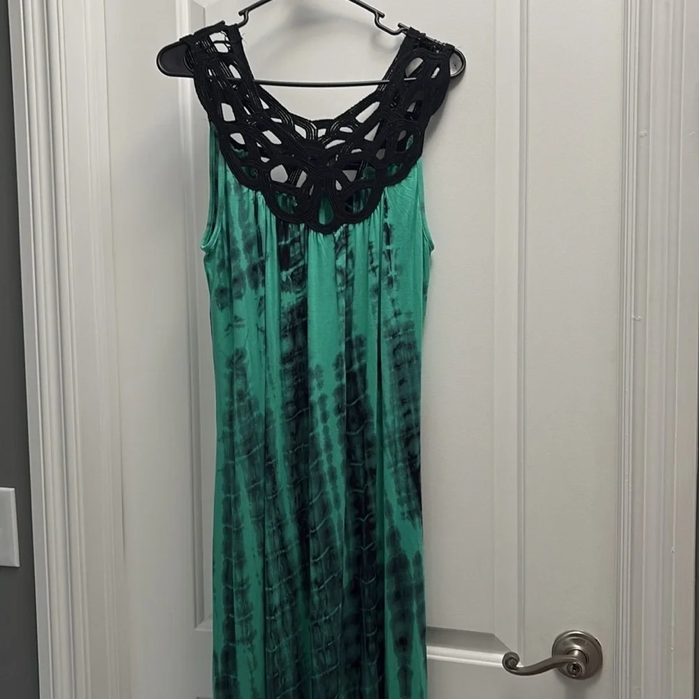 Club Z Collection Turquoise Tie Dye Crochet Maxi Swim Cover Up Dress NWT L